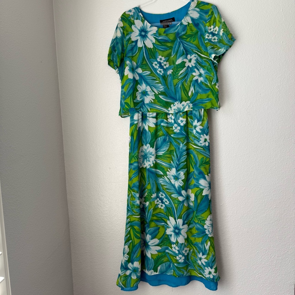 Cynthia Howie 100% Silk Maxi dress Top Skirt Floral Tropical Hawaiian Vacation